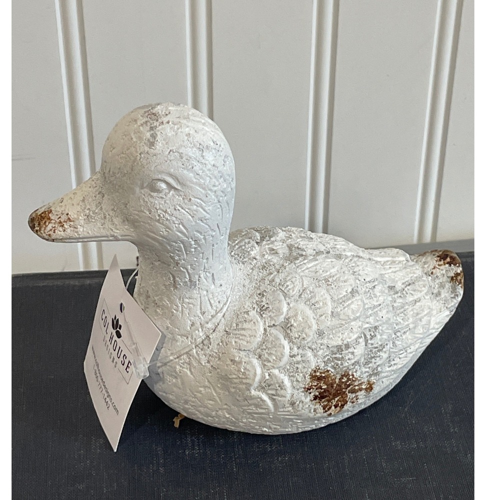 Col House Designs White Distressed Cement Duck Figurine Farmhouse Decor‎ NEW